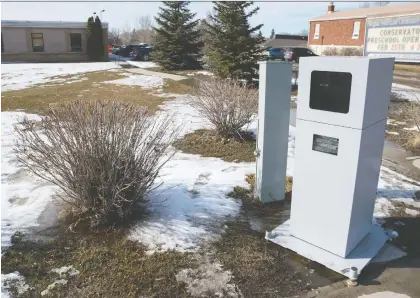  ?? BRANDON HARDER ?? A speed camera sits on the edge of the Imperial Community School yard on Broad Street. Regina Police Service reports the number of photo radar tickets jumped to almost 7,500 between September and December 2019, compared to just under 3,000 the previous year.
