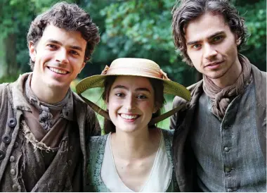  ??  ?? Rival heart-throbs: Newcomers Harry Richardson, left, and Tom York with Ellise Chappell