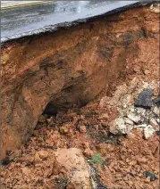  ?? CONTRIBUTE­D BY TXDOT ?? TxDOT crews scrambled from around the state to work on problems caused by Harvey, such as this yawning sinkhole in FM 2571 near Smithville.