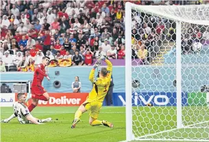  ?? AFP ?? Spain’s Alvaro Morata, second left, scores against Germany.