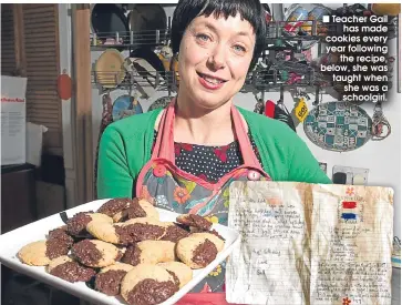  ??  ?? Teacher Gail
has made cookies every year following
the recipe, below, she was taught when she was a schoolgirl.