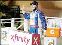 ?? (AP) ?? Chase Briscoe celebrates at Victory Lane following a NASCAR Xfinity Series auto race at Kansas Speedway in Kansas City, Kansas on Oct 17.
