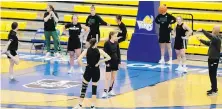  ?? ADRIAN LAM, TIMES COLONIST ?? Green Bay coach Kevin Borseth, right, puts his team through the paces Wednesday at CARSA gym.