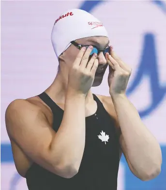  ?? GETTY IMAGES FILES ?? Canadian teen Penny Oleksiak failed to win a solo medal at her first senior world championsh­ips in Budapest in 2017, but says her times are faster now than they were for the 2016 Rio Games.