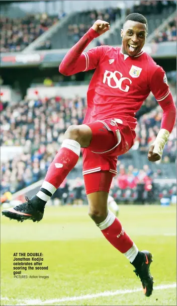  ?? PICTURES: Action Images ?? AT THE DOUBLE: Jonathan Kodjia celebrates after scoring the second goal