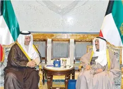  ?? —KUNA ?? KUWAIT: HH the Amir Sheikh Sabah Al-Ahmad Al-Jaber Al-Sabah receives HH the Prime Minister Sheikh Jaber Al-Mubarak Al-Hamad Al-Sabah yesterday.