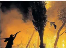  ?? FOTO: MARIOS LOLOS/XINHUA/DPA ?? Athen im August 2021: Ein Feuerwehrm­ann kämpft gegen einen von mehreren Bränden im ganzen Land.