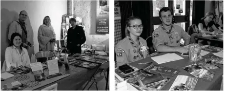  ??  ?? Le stand d’Annie Chéron-Guiard et celui du tapissier. Les scouts de la paroisse Avernes-Marines.