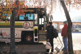  ?? Sarahbeth Maney / Special to The Chronicle 2020 ?? Golden Gate Transit bus service is no match for Northweste­rn Pacific electric trains that took S.F. commuters to places in Marin faster than buses do today.