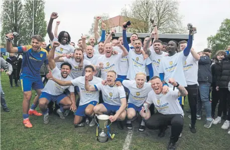  ?? ?? Spalding United celebrate their title success. Photo Chris Lowndes.