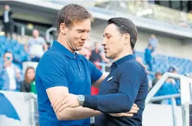  ??  ?? Julian Nagelsmann (links) war als Trainer der Bayern im Gespräch, aber Niko Kovac ist es geworden – heute trifft man zusammen.