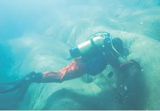  ?? PHOTO: NIWA ?? A welcome mat . . . Niwa diver and aquatic ecologist Aleki Taumoepeau hovers over the hessian bottom lining in Parkins Bay, Lake Wanaka.