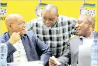  ??  ?? ANC bigwigs President Jacob Zuma, left, secretary-general Gwede Mantashe and Deputy President Cyril Ramaphosa share a moment at the NEC meeting at St George’s Hotel in Irene, Pretoria.