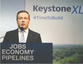  ?? JIM WELLS / POSTMEDIA NEWS FILES ?? Alberta Premier Jason Kenney announces the province’s support and investment
in kick-starting constructi­on on the Keystone XL pipeline on Tuesday.