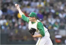  ?? Ezra Shaw / Getty Images ?? Trevor Cahill made a successful A’s return with seven shutout innings in the team’s 50th anniversar­y game at the Coliseum.