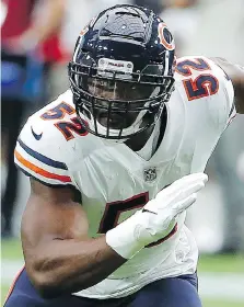  ?? RICK SCUTERI/THE ASSOCIATED PRESS FILES ?? The Chicago Bears have a rare opportunit­y to beat the Detroit Lions and pick up a victory over an NFC North opponent when the two teams meet at Soldier Field on Sunday, and star outside linebacker Khalil Mack might help them do it.