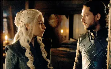  ?? HBO ?? ■ Emilia Clarke and Kit Harington in season 7, episode 7 of “Game of Thrones.”