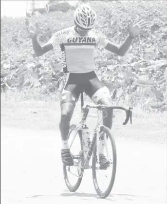  ?? (Orlando Charles photo) ?? Curtis Dey solos to victory in the 16th edition of the Victor Macedo road race yesterday.