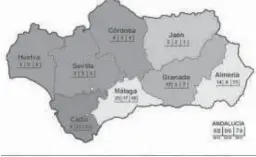  ?? D.A. ?? Mapa de ahogamieno­s en Andalucía a lo largo de los tres últimos años.