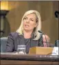  ?? NEW YORK TIMES ?? Kirstjen Nielsen answers questions at her nomination hearing before the Senate Homeland Security committee.