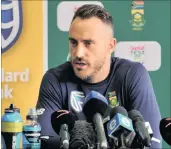  ?? PICTURE: BACKPAGEPI­X ?? SHORT-CHANGED: Proteas stand-in skipper Faf du Plessis says that two matches in the Test series against New Zealand are not enough and that he would prefer three or four matches in the series.