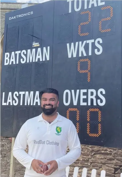  ??  ?? Downend’s Bobby Naeem after his superb bowling performanc­e against Taunton Deane