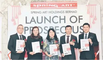  ??  ?? (From le ) M&A Securities head of corporate finance Gary Ting, Spring Art chief financial officer Christine Teo, Spring Art executive director Yvonne Kwan, Lim and M&A Securities managing director of corporate finance Datuk Bill Tan during M&A’s prospectus launch yesterday.
