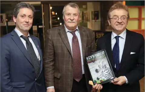  ??  ?? Gabriel Allen and Ray Tedders, Vice Principal and Principal of BIFE, with the Russian Ambassador Maxim Peshkov.