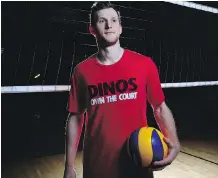  ?? LEAH HENNEL ?? Fifth-year outside hitter Curtis Stockton is having a banner season for the University of Calgary Dinos, leading Canada West in kills with 329, averaging 4.70 per set. The Dinos are fighting for a playoff spot with six matches remaining.