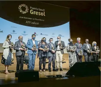  ?? XAVI JURIO ?? Tots els guardonats ahir amb els Gaudí Gresol a la gala de Reus