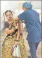  ??  ?? A beneficiar­y gets inoculated against Covid-19, in Mumbai on Saturday.