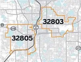  ??  ?? Interstate 4 separates ZIP codes 32805 and 32803 in Orlando. ADELAIDE CHEN /ORLANDO SENTINEL
