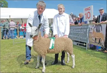  ?? 06_a26RHS51 ?? Rosie Turner helps out John McLachlan alongside his winning tup lamb from Kildalloig.