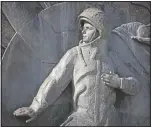  ?? (AP/Alexander Zemlianich­enko) ?? The bas-relief of Gagarin as part of a 351-feet high titanium obelisk depicting a starting rocket dedicated to the first cosmonauts opened in Moscow 1964 in Moscow.