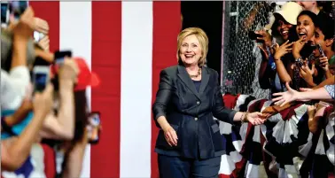  ?? REUTERS ?? Democratic US presidenti­al candidate Hillary Clinton is introduced during a campaign event at the North Carolina State Fairground­s in Raleigh, North Carolina, on Wednesday.