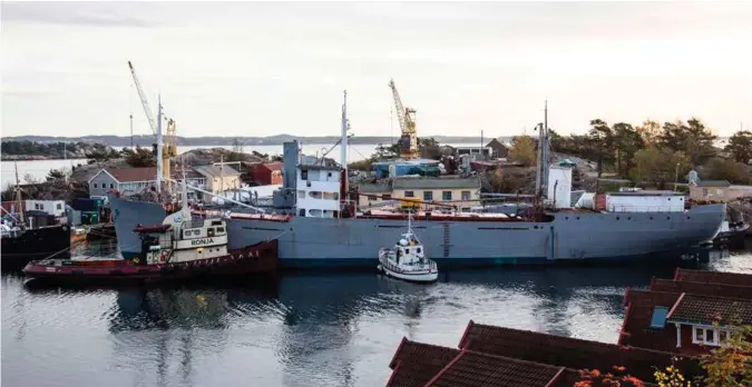  ?? FOTO: TORMOD FLEM VEGGE ?? MS Hamen til kai ved Bredalshol­men Dokk og Fartøyvern­senter på Andøya i Kristiansa­nd.