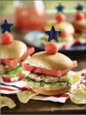  ?? PHOTO COURTESY OF WATERMELON BOARD, WWW.WATERMELON.ORG ?? Wow the crowd with red, white and blue cheese sliders.