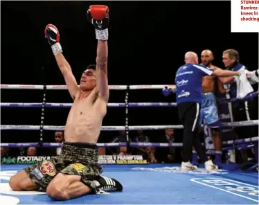  ?? Photo: ACTION IMAGES/ADAM HOLT ?? STUNNER: Ramirez sinks to his knees in victory after shocking Skeete