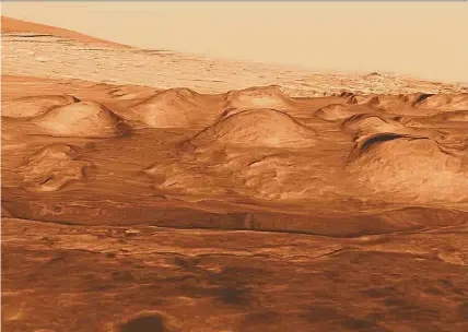  ?? — TNS ?? Sediments in Gale Crater and other parts of Mars suggest that a change in the planet’s tilt led to the explosive eruption of methane, triggering large-scale warming on the Red Planet.