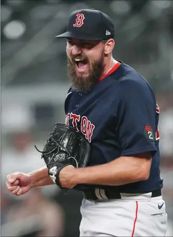  ?? AP ?? MAKING HIS CASE: Red Sox reliever John Schreiber reacts after getting the final out of the game against the Braves on Tuesday in Atlanta.
