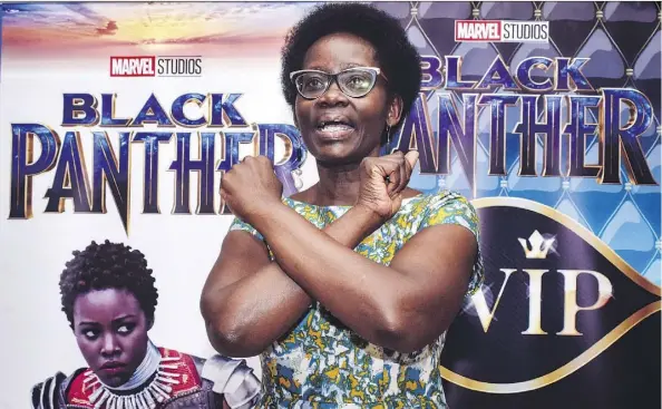  ?? GETTY IMAGES ?? Dorothy Nyong’o, mother of Black Panther actress Lupita Nyong’o, strikes a pose before watching the movie in Kenya.