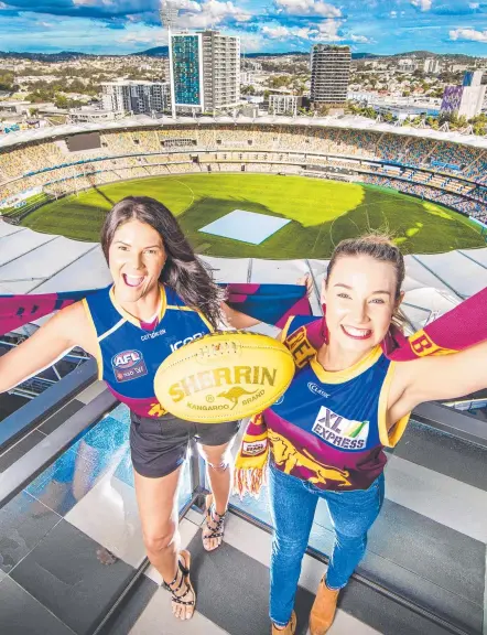  ?? Picture: NIGEL HALLETT ?? Lions fans Sarah Wisley and Julia Rose are hoping for a Gabba grand final.