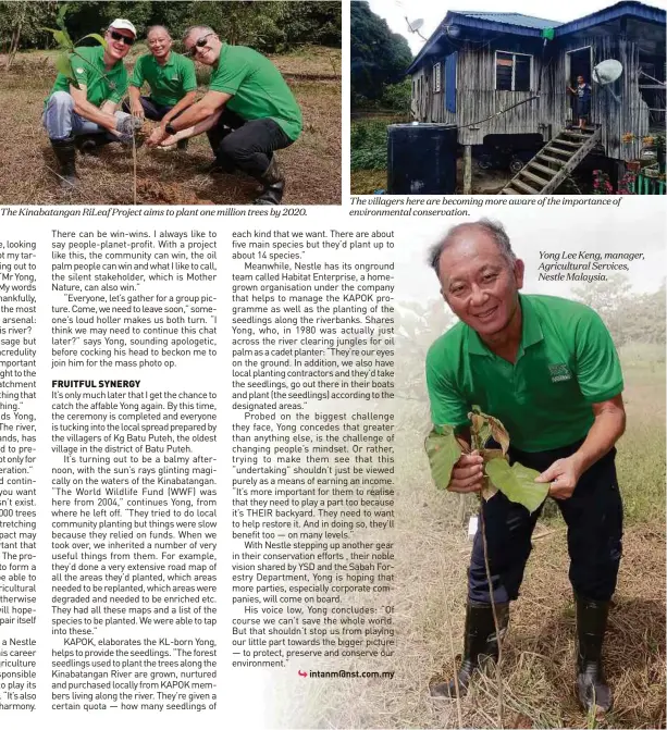  ??  ?? The Kinabatang­an RiLeaf Project aims to plant one million trees by 2020. The villagers here are becoming more aware of the importance of environmen­tal conservati­on. Yong Lee Keng, manager, Agricultur­al Services, Nestle Malaysia.