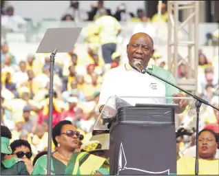  ?? ISITHOMBE NGU: SANDILE MAKHOBA ?? UMNU Cyril Ramaphosa ubethula inkulumo yakhe emoses Mabhida Stadium, ethekwini, kugujwa iminyaka ewu-107 YE-ANC.