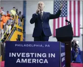  ?? EVAN VUCCI — THE ASSOCIATED PRESS ?? President Joe Biden speaks about his 2024 budget proposal at the Finishing Trades Institute on Thursday afternoon in Philadelph­ia.