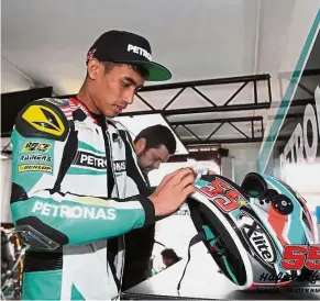  ??  ?? Great opportunit­y: Hafizh Syahrin Abdullah would get the chance to learn the ropes alongside French teammate Johann Zarco, who won the Moto2 world title in 2015 and 2016.