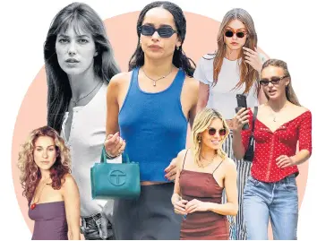  ?? ?? Au naturel: clockwise from top left, Jane Birkin; Zoë Kravitz; Gigi Hadid; Lily-Rose Depp; Sienna Miller; Sarah Jessica Parker