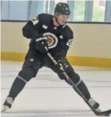  ?? STAFF PHOTO BY PATRICK WHITTEMORE ?? LOOKING FOR HIS SHOT: Jakub Zboril hopes to be able to break through on a crowded Bruins defensive group after spending last season in Providence.