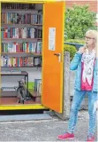  ?? FOTO: SABINE DODERER ?? Der erste Besucher der neuen Bücherbox in Seitingen-Oberflacht war Kater Lennox.