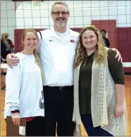  ?? LARRY GREESON / For the Calhoun Times ?? (From left) Sonoravill­e assistant coach Kristi Vaughn, Sonoravill­e head coach Trace Vaughn and Adairsvill­e head coach Kailey (Vaughn) Martin pose for a picture before Thursday’s match.